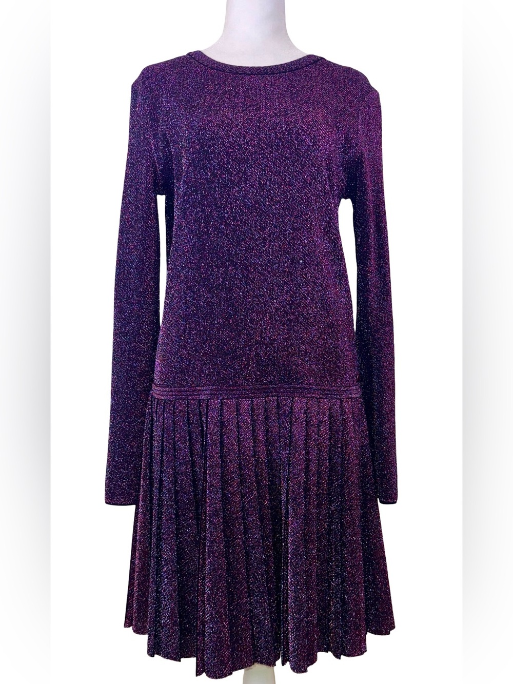 CHANEL METALLIC KNIT PLEATED DRESS